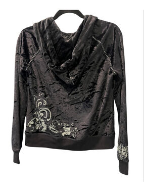 Vtg Y2K BCBG Max Azria Black Velour Rhinestone Hoodie Gothic Fairy McBling Large